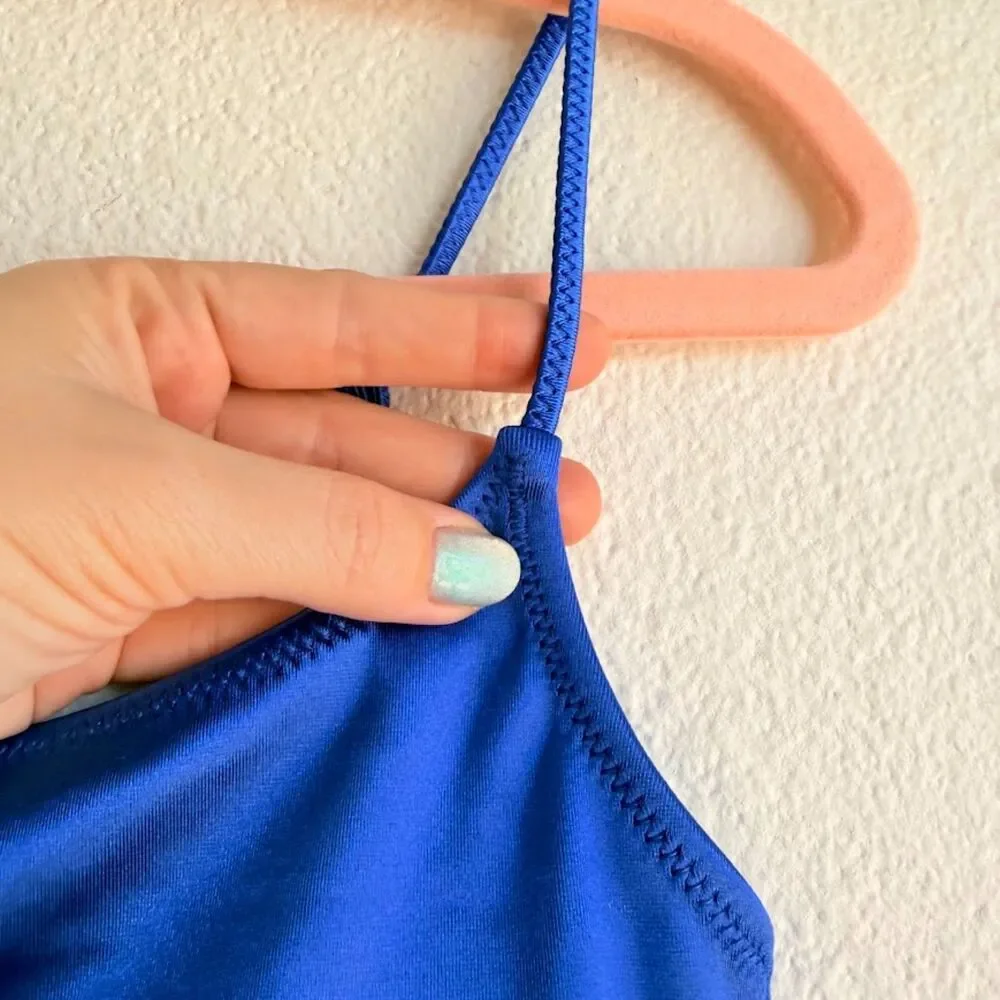 TRIANGL MICA Crop Bikini Top in Shiny Cobalt Blue Stretch Satin size M NWT